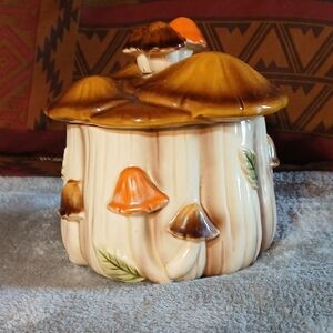 Vintage Homco Mushroom-Themed Ceramic Kitchen Canister